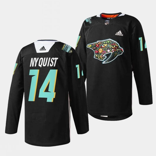 nashville predators #14 gustav nyquist 2023 hispanic heritage night black jersey