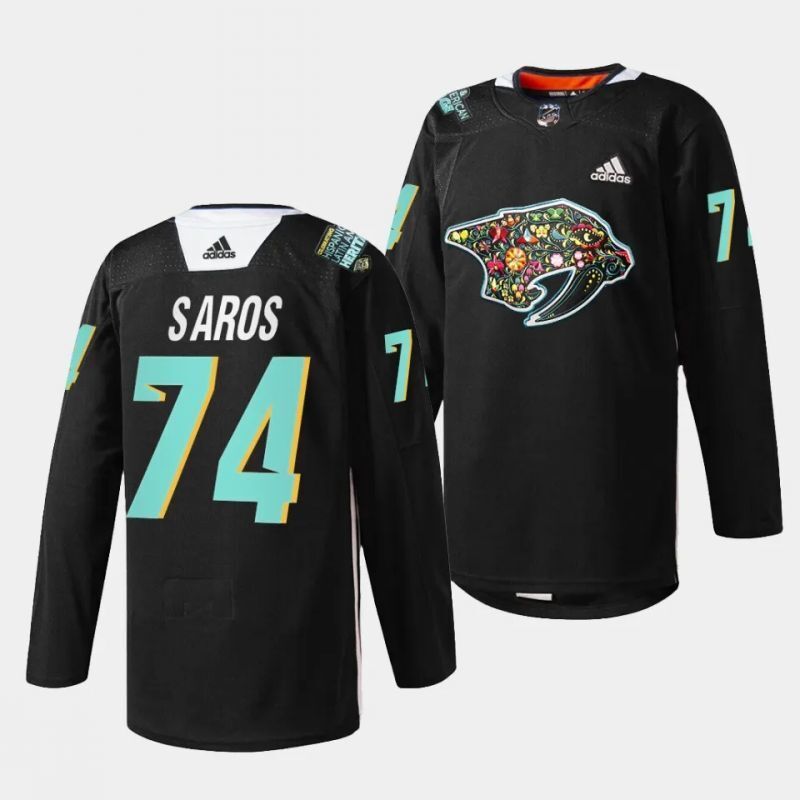 nashville predators #74 juuse saros 2023 hispanic heritage night black jersey