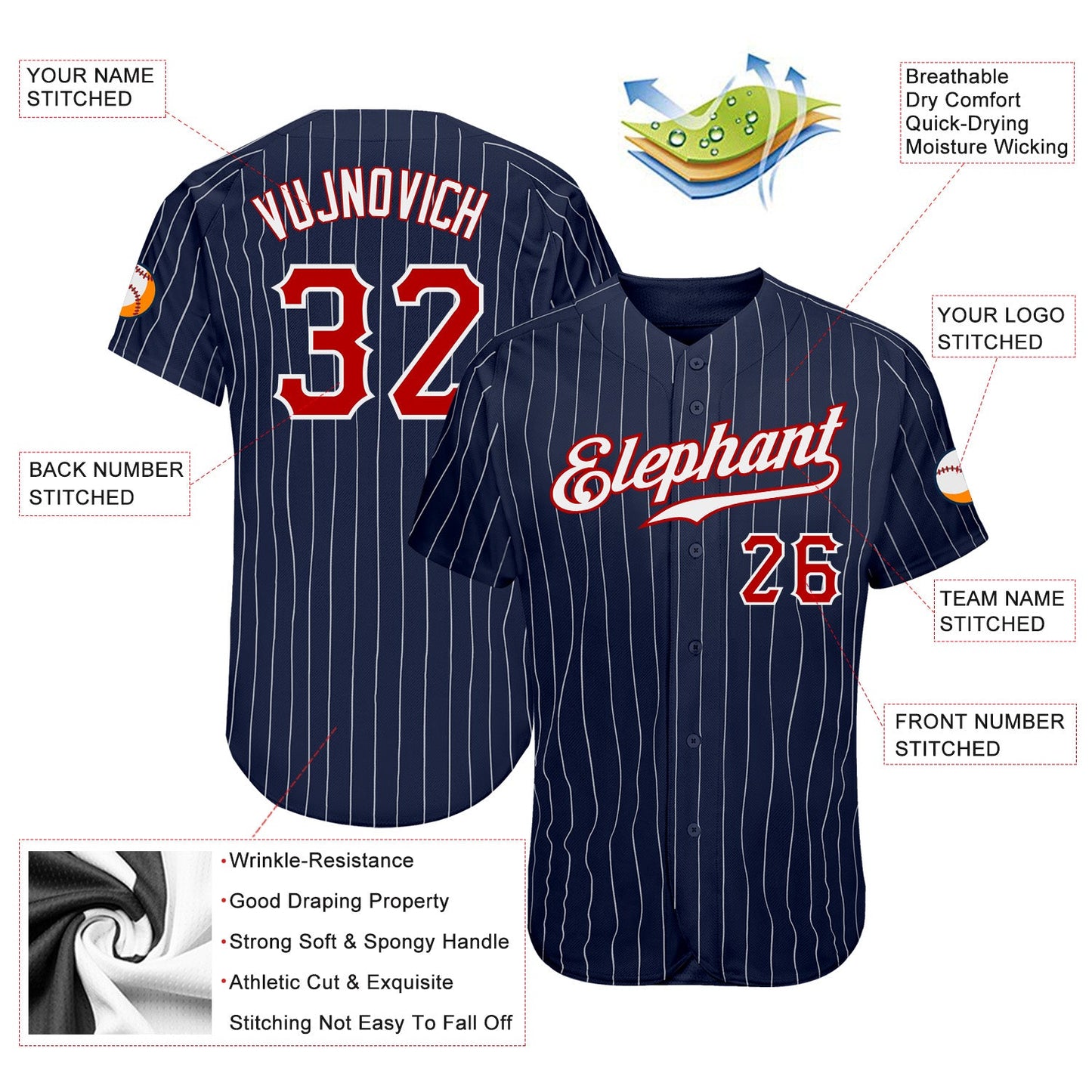 Custom Navy White Pinstripe Red-White Authentic Baseball Jersey