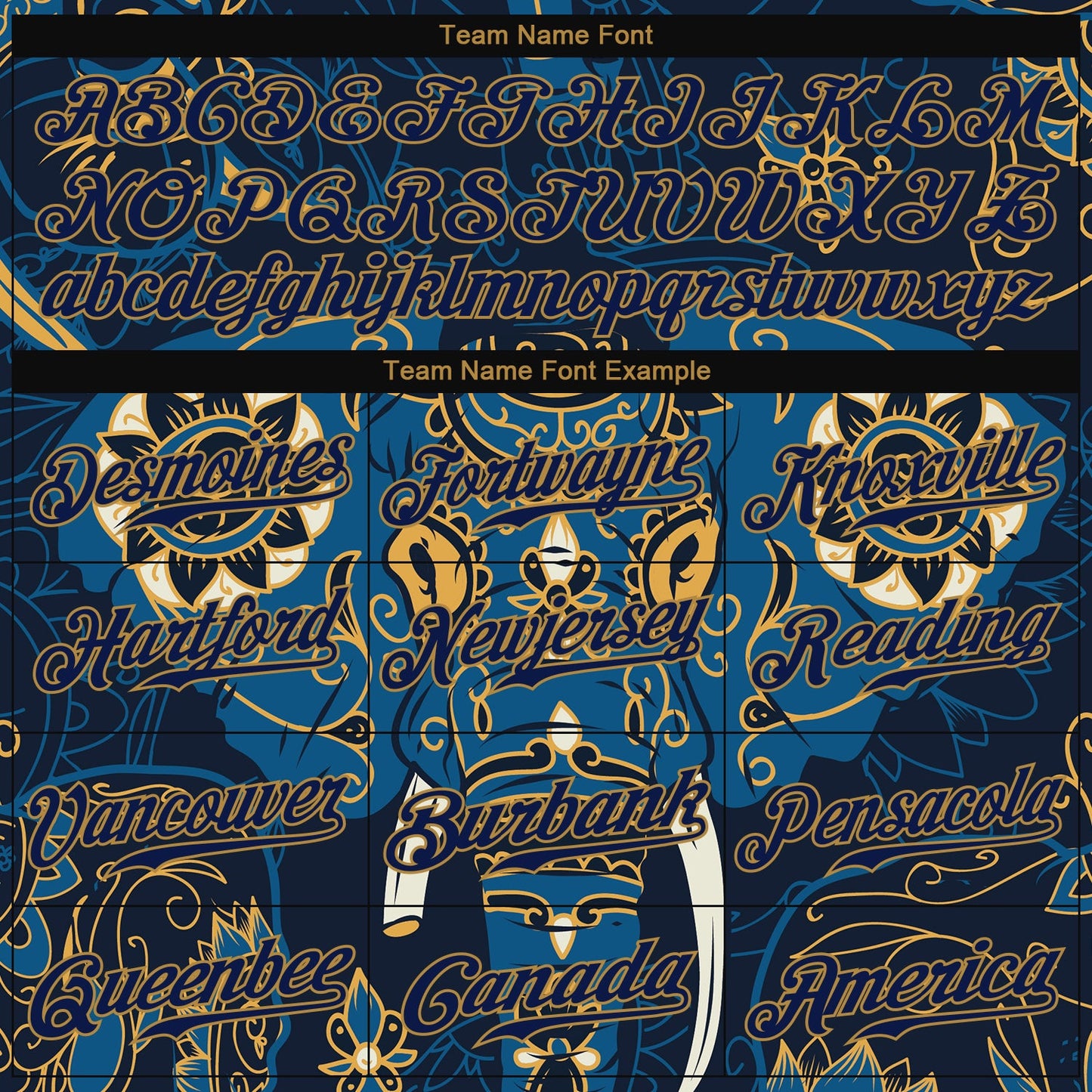 Custom Navy Navy-Old Gold 3D Pattern Design Elephant Authentic Baseball Jersey