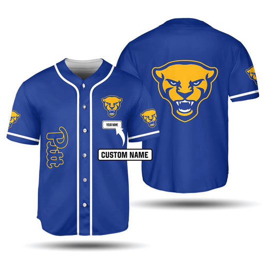 NCAA Pittsburgh Panthers Custom Name Blue Baseball Jersey Unisex Shirt, Gift For Men And Women - Aopprinter