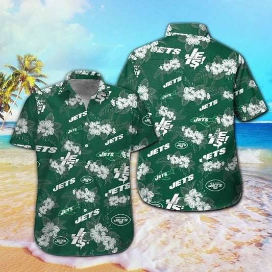 New York Jets Short Sleeve Button Up Tropical Hawaiian Shirt VER08
