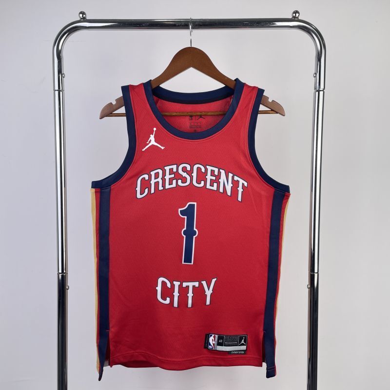 new orleans pelicans #1 williamson 23 24 statement jersey red Style 2