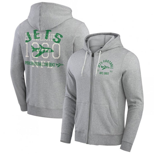 new york jets heather gray vintage stripe full-zip hoodie