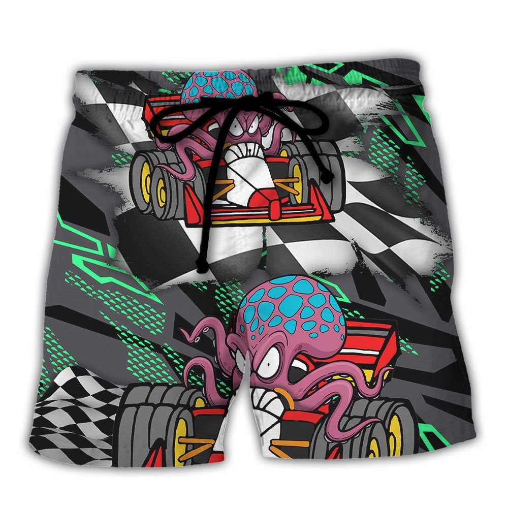 Octopus Racing Formula One Car Racing Australian Vibe Art Trendy Aloha Hawaiian Beach Shorts