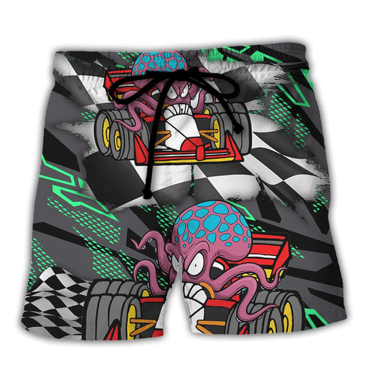 Octopus Racing Formula One Car Racing Australian Vibe Art Trendy Aloha Hawaiian Beach Shorts