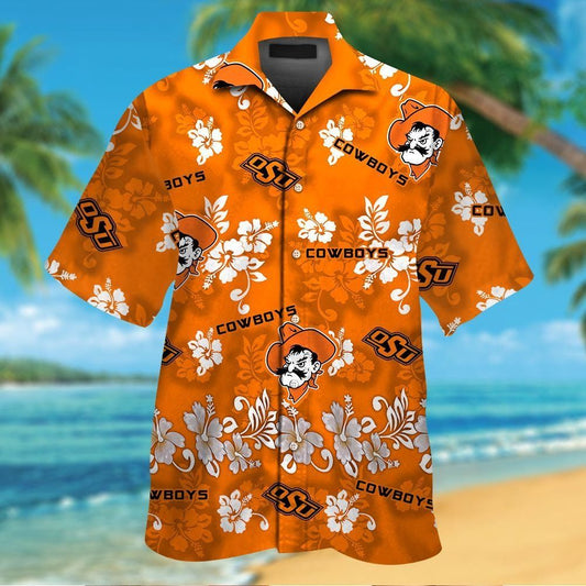 Oklahoma State Cowboys Short Sleeve Button Up Tropical Hawaiian Shirt VER010