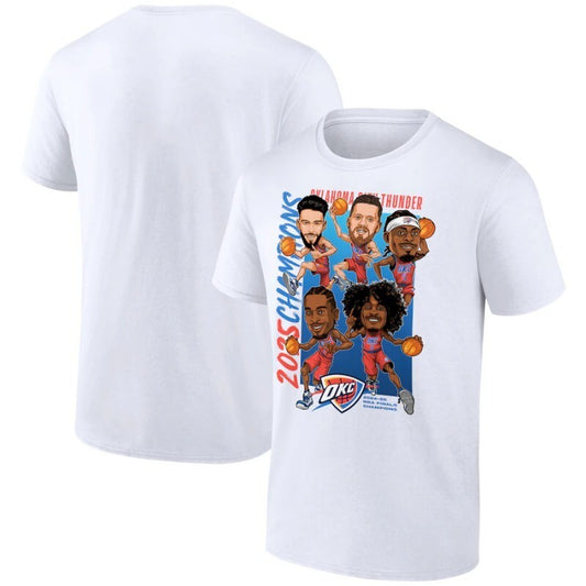 oklahoma city thunder white 2025 finals champions caricature full court t-shirt
