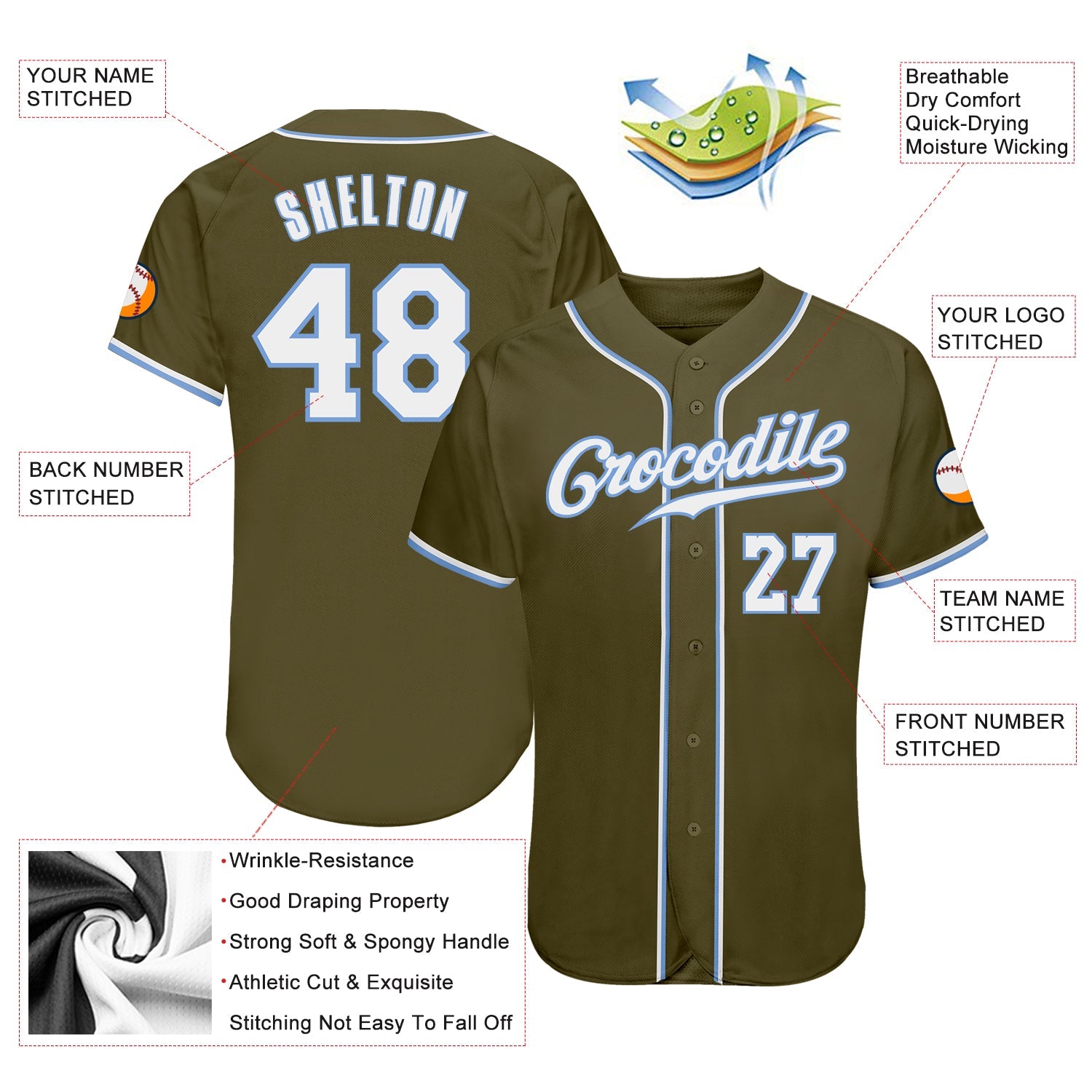 Custom Olive White-Light Blue Authentic Salute To Service Baseball Jersey