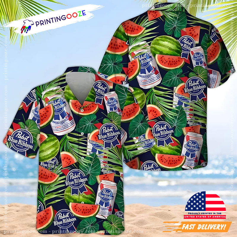 Pabst Blue Ribbon Beer Hawaiian Shirt Watermelon Pattern