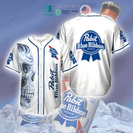 BEST Pabst Blue Ribbon Beer logo skull white Baseball Jersey