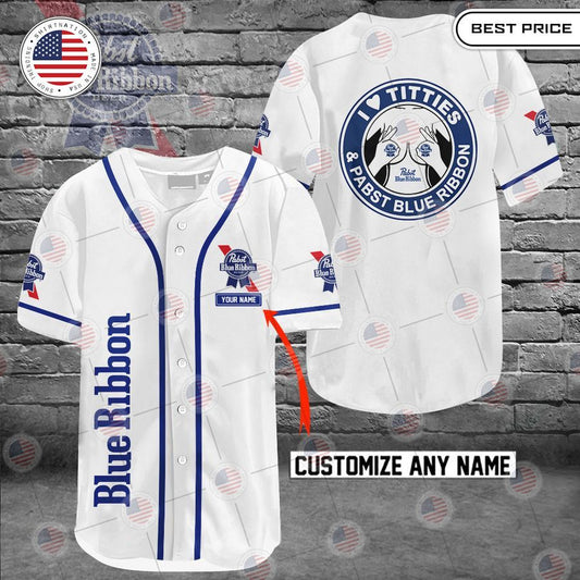 HOT Pabst Blue Ribbon I love titties and Pabst Blue Ribbon Custom Baseball jersey