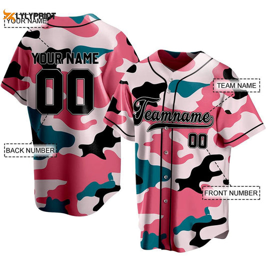 Peacock Blue Pink Camouflage Baseball Jersey - lylyprint.com