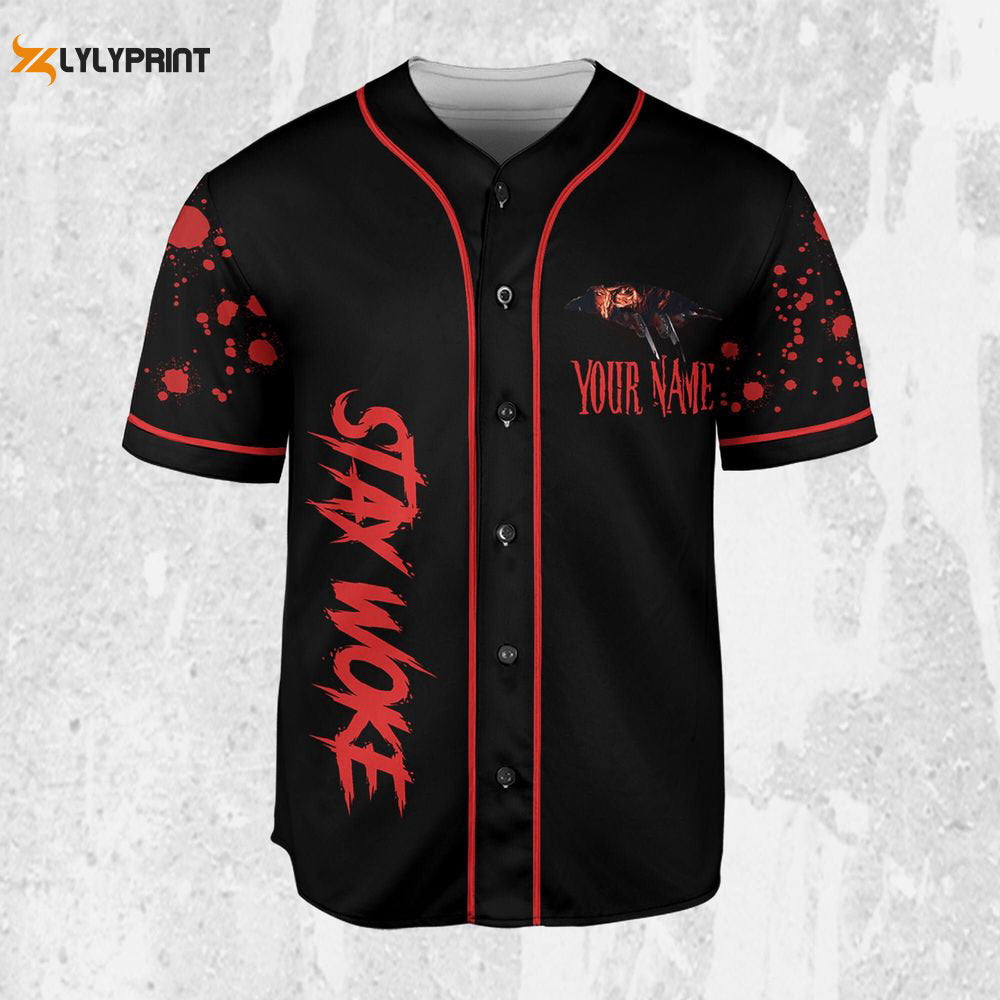 Personalize Freddy Krueger Stay Woke Jersey, Horror Jersey, Freddy Baseball Jersey - lylyprint.com