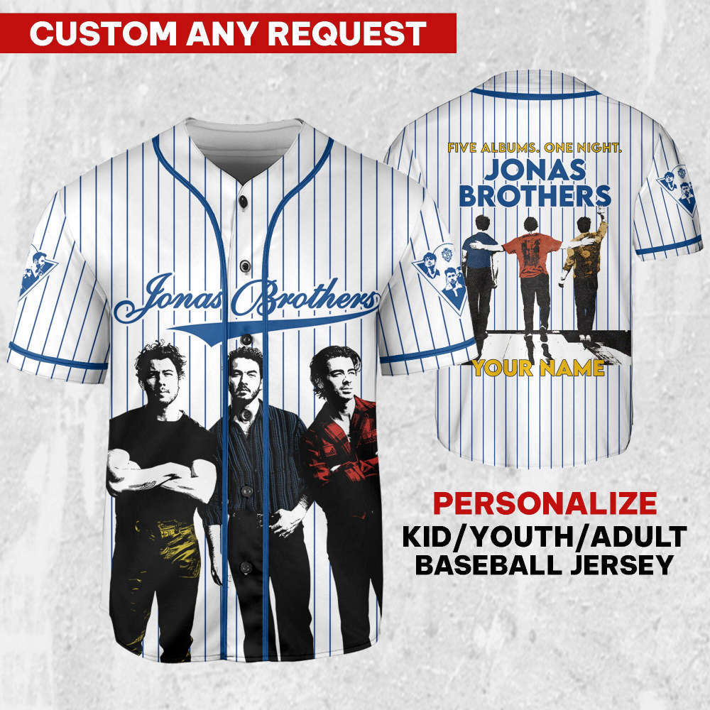 Personalize Jonas Brothers Five Albums One Night Color Blue Jersey, Jonas Brothers Baseball Jersey, Custom Baseball Jersey, Music Concert - Aopprinter