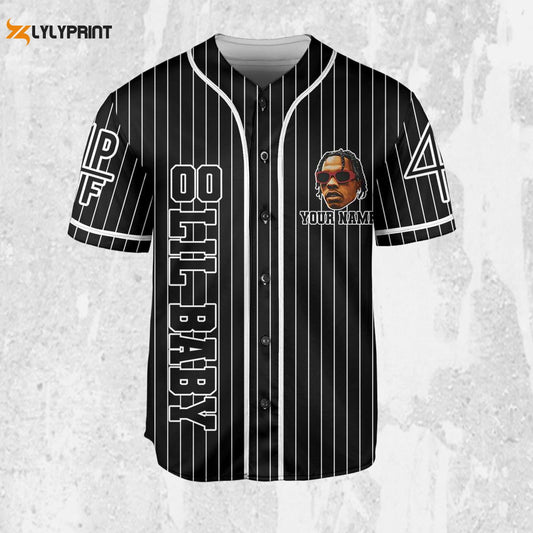Personalize Lil Baby Black Color Jersey, Lil Baby Baseball Jersey, Lil Baby Rap Jersey - lylyprint.com
