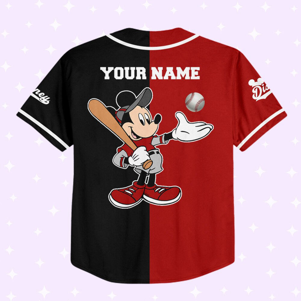Custom Mickey Baseball Jersey - Personalize Red Black Outfit for Kids Youth & Adults - 3D Disney Gift for Fans - Bafud