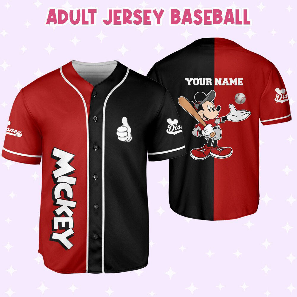 Custom Mickey Baseball Jersey - Personalize Red Black Outfit for Kids Youth & Adults - 3D Disney Gift for Fans - Bafud