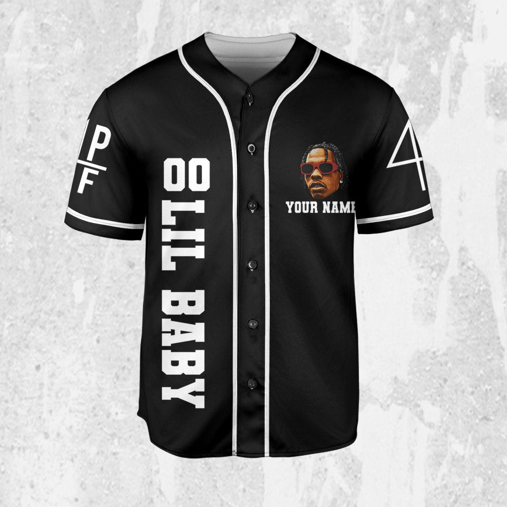 Personalize Retro Lil Baby Black Jersey, Lil Baby Baseball Jersey, Lil Baby Rap Jersey Shirt, 4PF Shirt, Music Baseball Jersey - Aopprinter