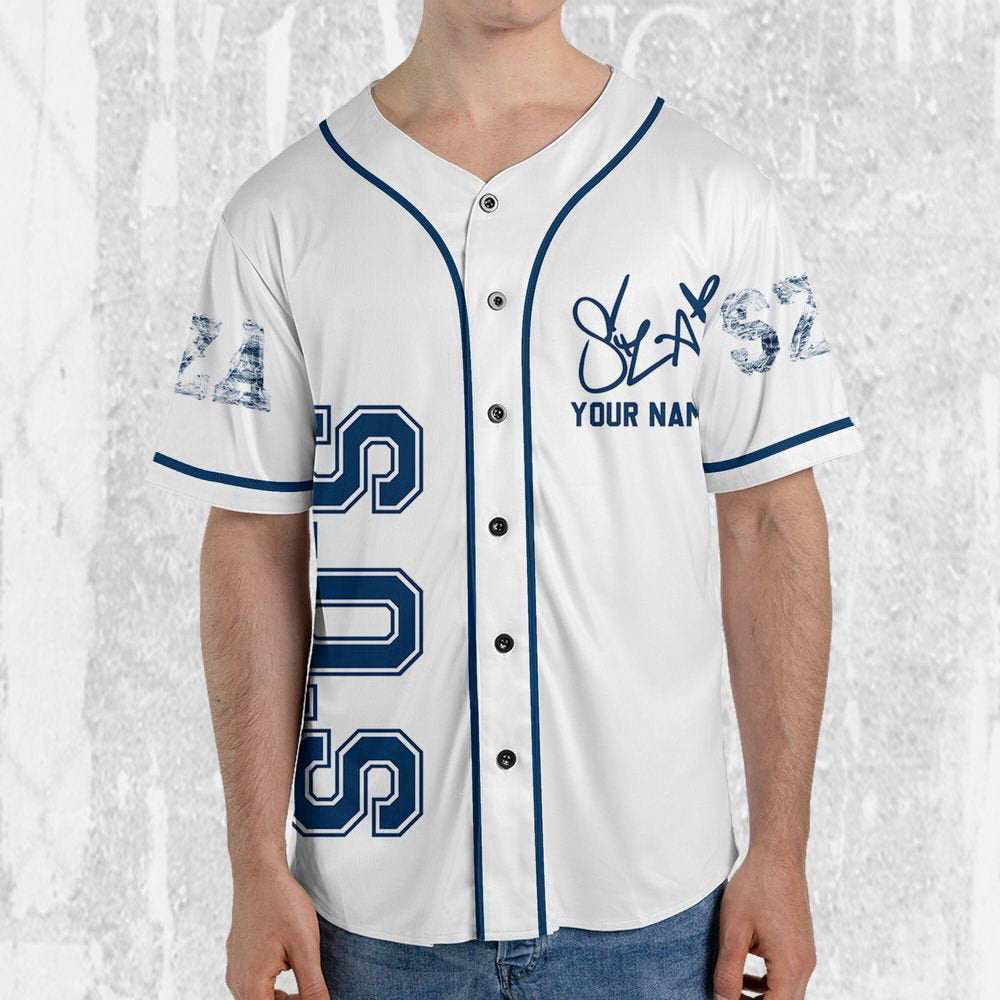 Personalize SZA SOS White And Blue Jersey, Sza Baseball Jersey, SOS New Album - lylyprint.com