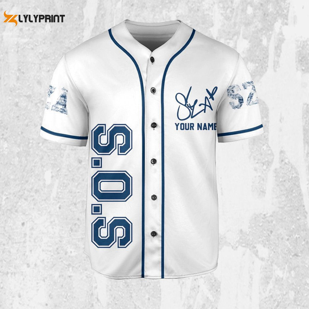 Personalize SZA SOS White And Blue Jersey, Sza Baseball Jersey, SOS New Album - lylyprint.com