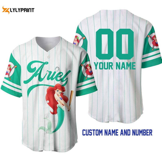 Personalized Ariel Princess The Little Mermaid All Over Print Pinstripe Baseball Jersey - lylyprint.com