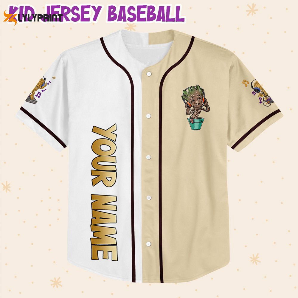 Personalized Baby Groot Listening Music And Dancing Baseball Jersey - lylyprint.com