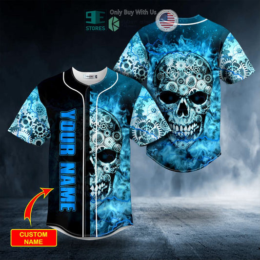 BEST Personalized Blue Mechanism Gear Skull Custom Baseball Jersey
