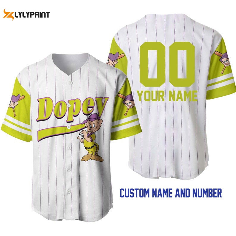 Personalized Dopey Dwarf Snow White All Over Print Pinstripe Baseball Jersey - Gift for Men Women - lylyprint.com