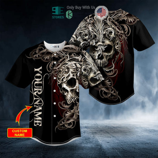 BEST Personalized Fleur-de-lis Pattern King Skull Custom Baseball Shirt