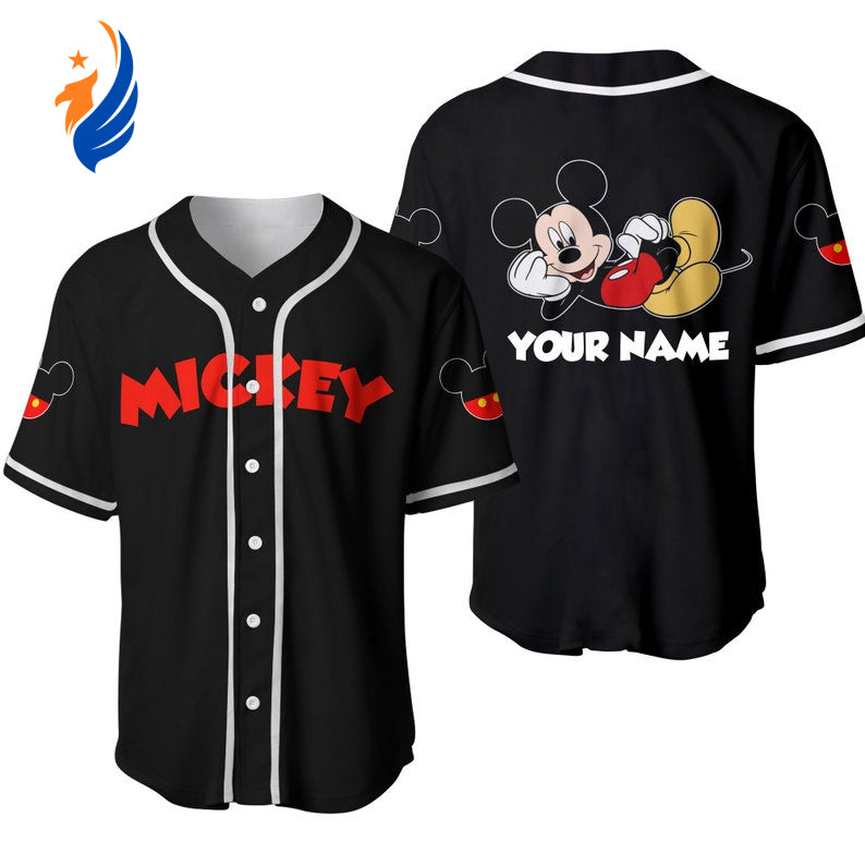 Custom Happy Mickey Mouse Disney Baseball Jersey in Black - Personalized Fun for Disney Fans! - Bafud