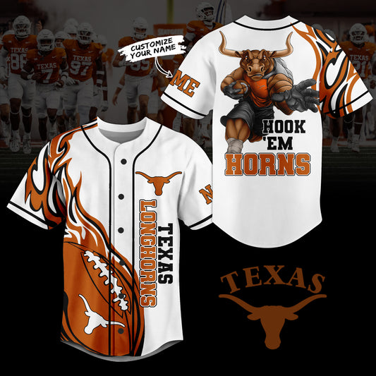 Personalized Hook 'Em Horns Texas Longhorns Baseball Jersey
