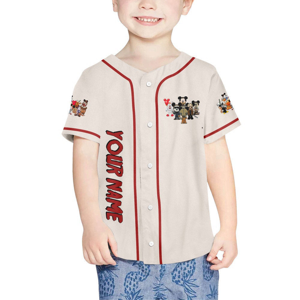 Personalized Horror Disney Mickey Mouse Baseball Jersey - Cool & Cute Gifts for Fans Disney Horror Characters Sports Gear - Bafud