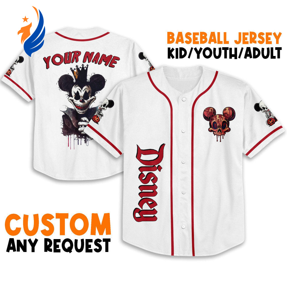 Spooky Personalized Horror Disney Mickey Mouse Baseball Jersey - Perfect Gift for Scary Disney Fans! - Bafud