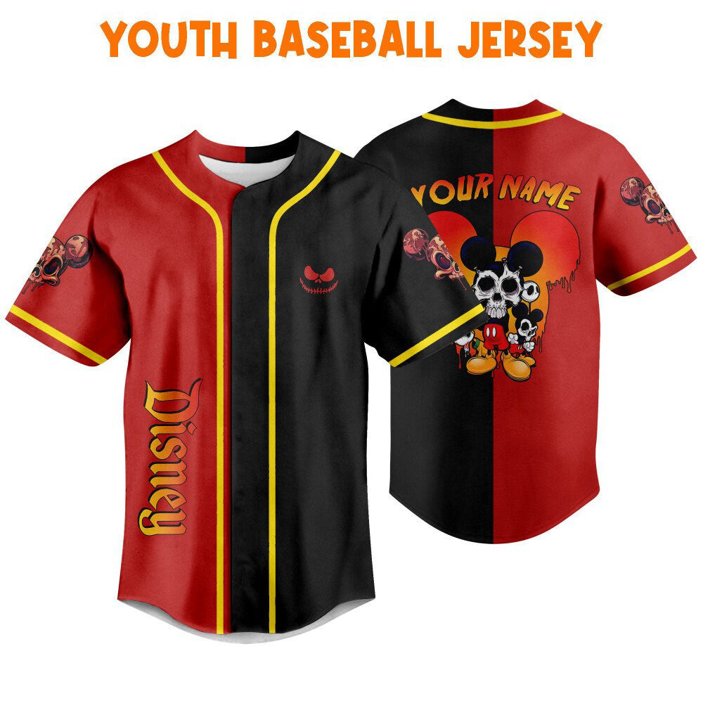 Custom Disney Mickey Mouse Scary Skull Baseball Jersey - Perfect Horror Gift for Fans! - Bafud
