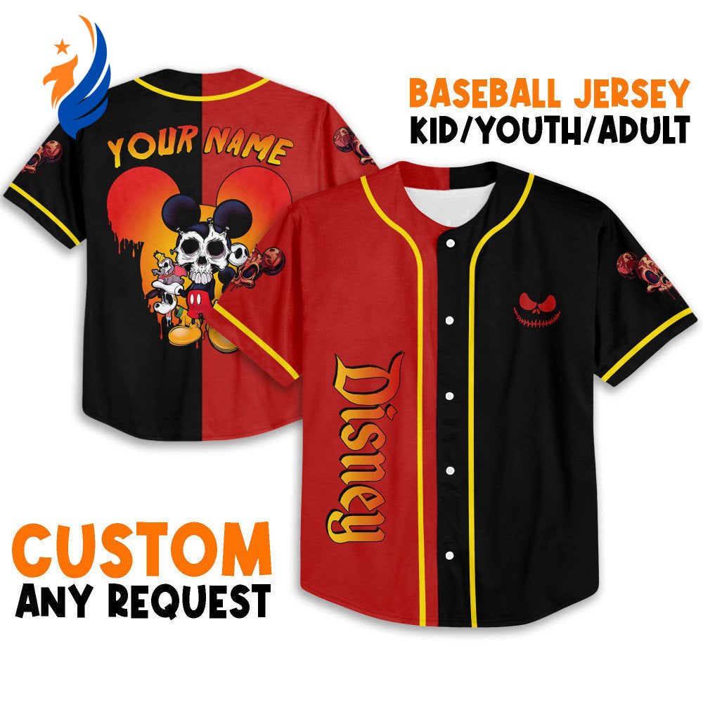 Custom Disney Mickey Mouse Scary Skull Baseball Jersey - Perfect Horror Gift for Fans! - Bafud