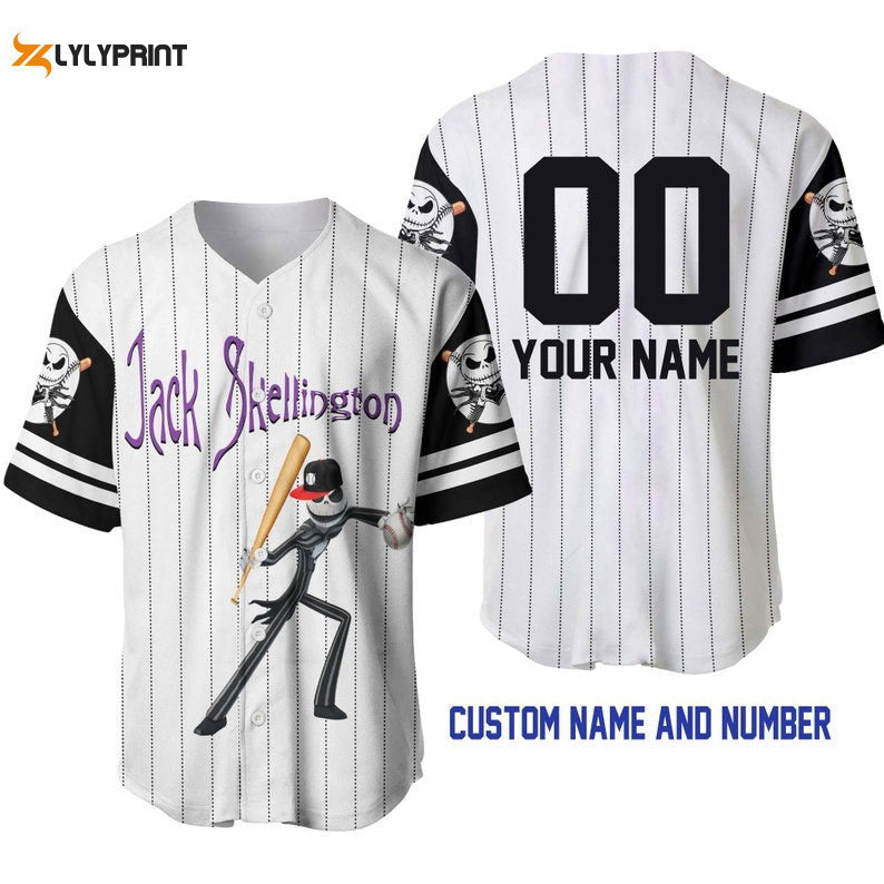 Personalized Jack Skellington All Over Print Pinstripe Baseball Jersey - lylyprint.com