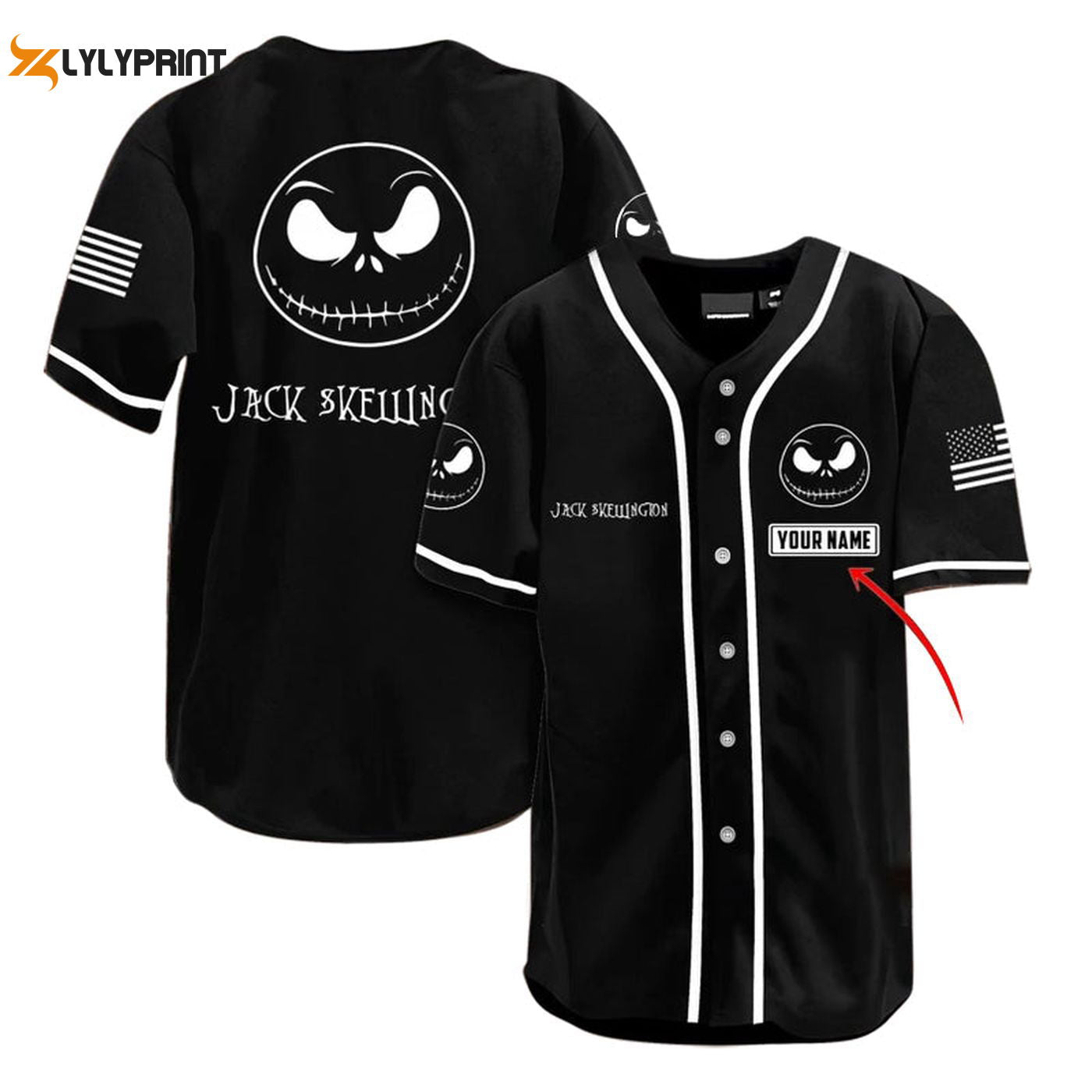 Personalized Jack Skellington American Flag 4th Of July Baseball Jersey - Gift for Men Women - Gift for Men Women - lylyprint.com