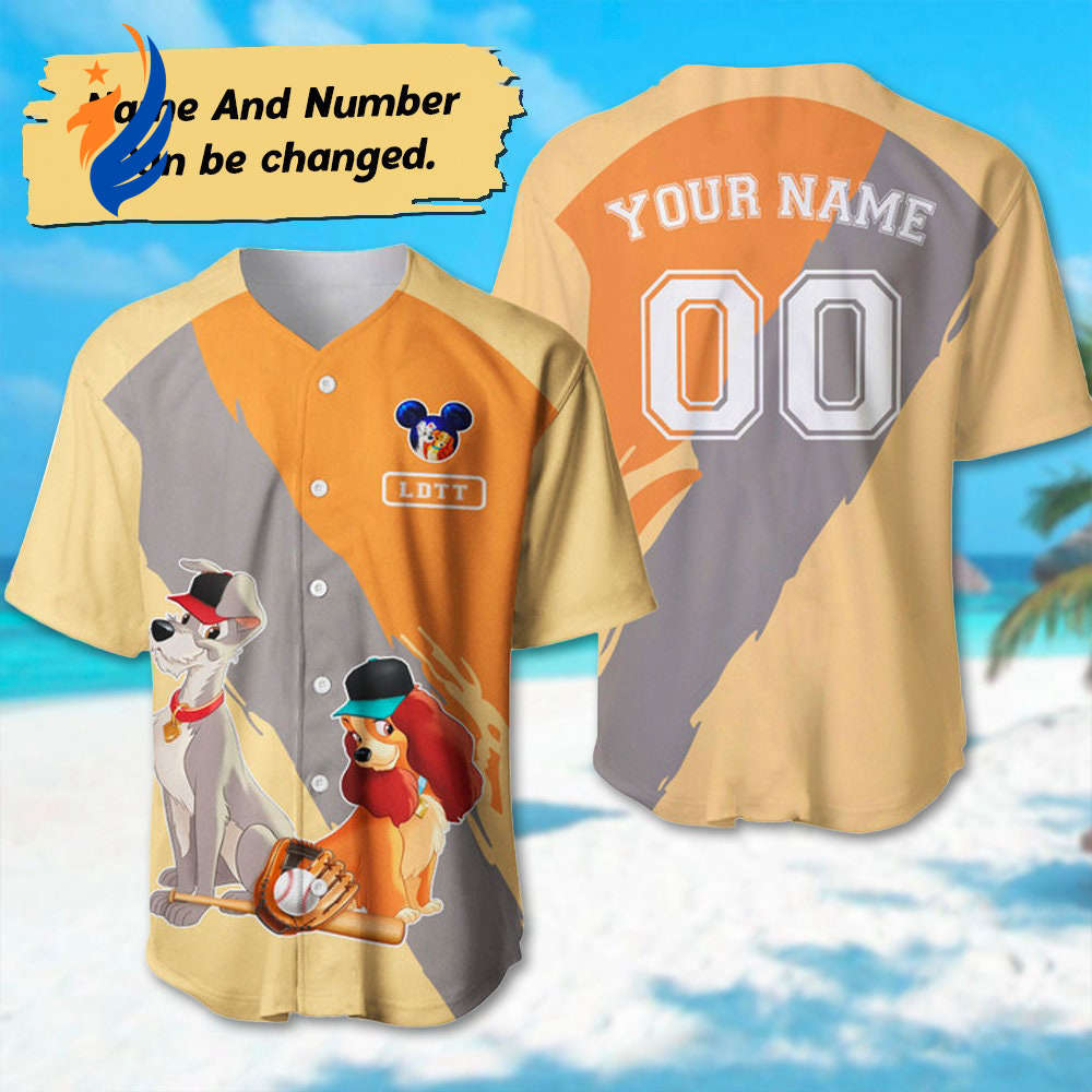 Custom Personalized Lady and the Tramp Baseball & Basketball Jerseys Mickey Ears Dog Couple 3D Shirt Dog Lover Tee - Bafud
