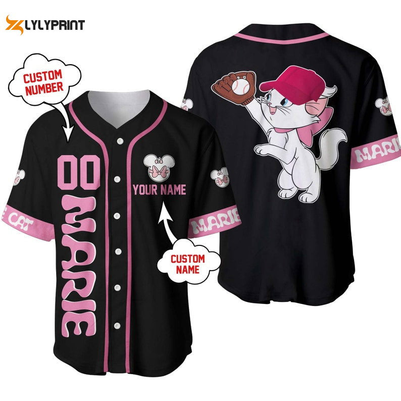 Personalized Marie Cat Playing Baseball All Over Print Baseball Jersey - lylyprint.com