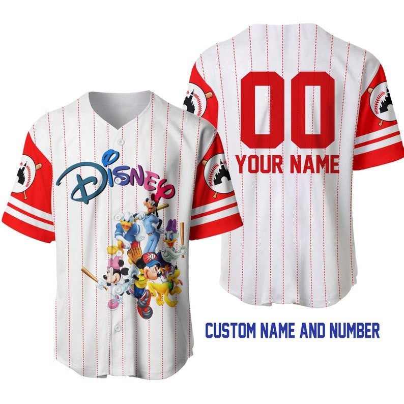 Custom Mickey Mouse & Friends Disney Pinstripe Baseball Jersey – White: Personalized Stylish and Authentic! - Bafud