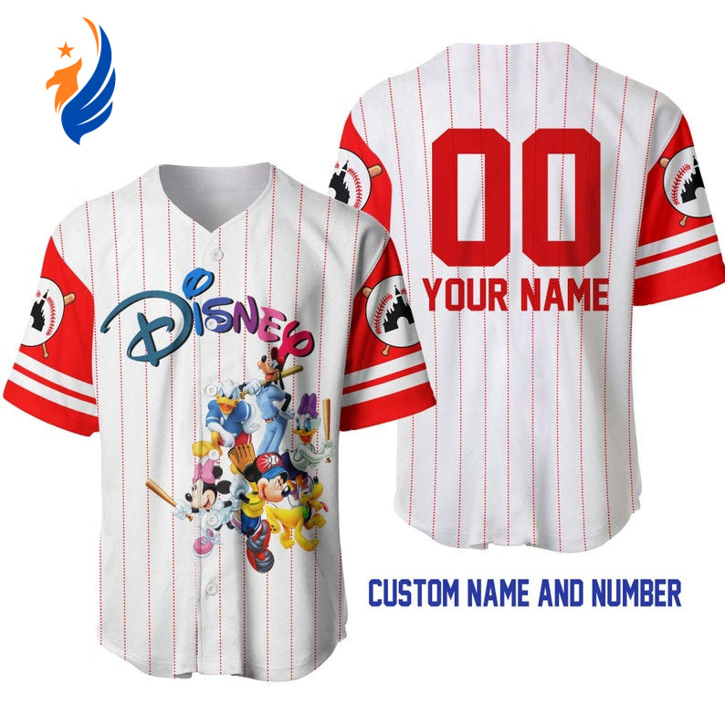Custom Mickey Mouse & Friends Disney Pinstripe Baseball Jersey – White: Personalized Stylish and Authentic! - Bafud