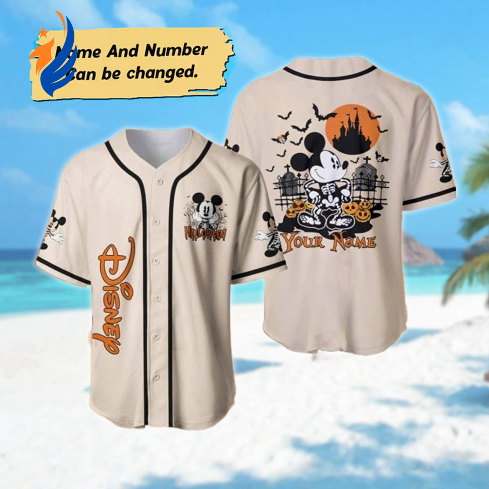 Spooky Personalized Mickey Mouse Halloween Baseball Jersey: Perfect Team Gift for Magic Kingdom Fans! - Bafud