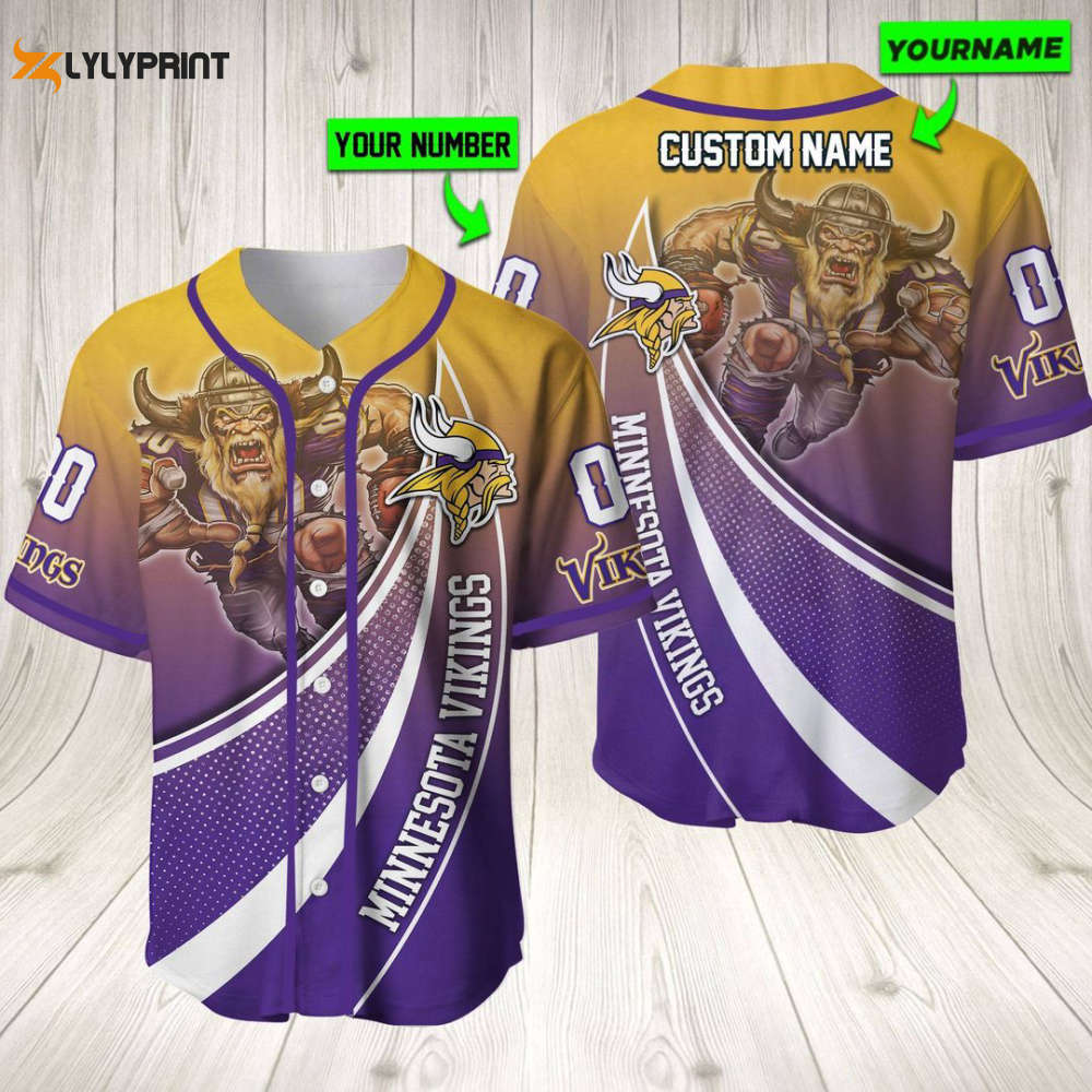 Personalized Minnesota Vikings Baseball Jersey Baseball Jersey Mascot Gift For Men Women - lylyprint.com