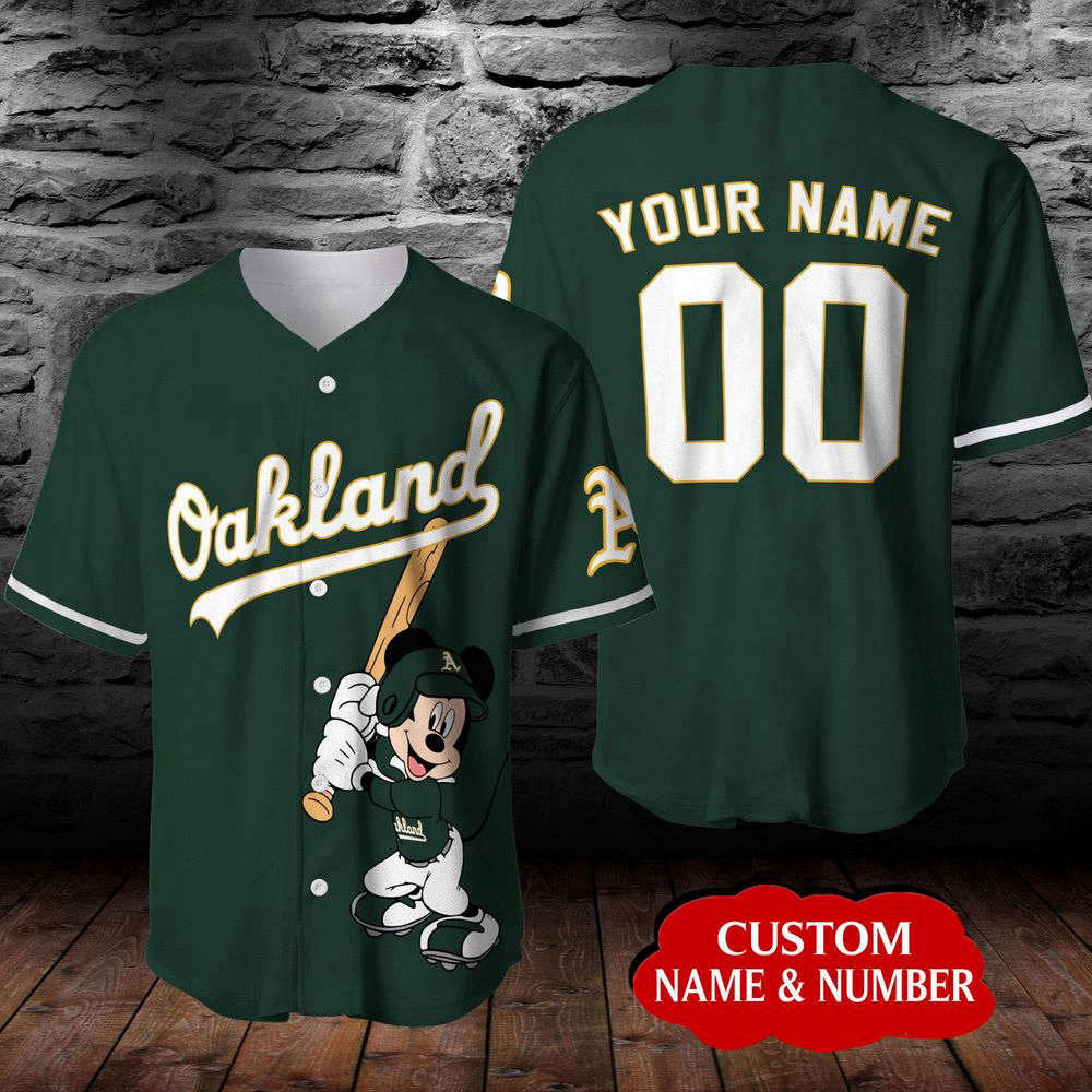 Personalized Oakland Athletics Mickey Mouse Baseball Jersey - Dark Green - Aopprinter