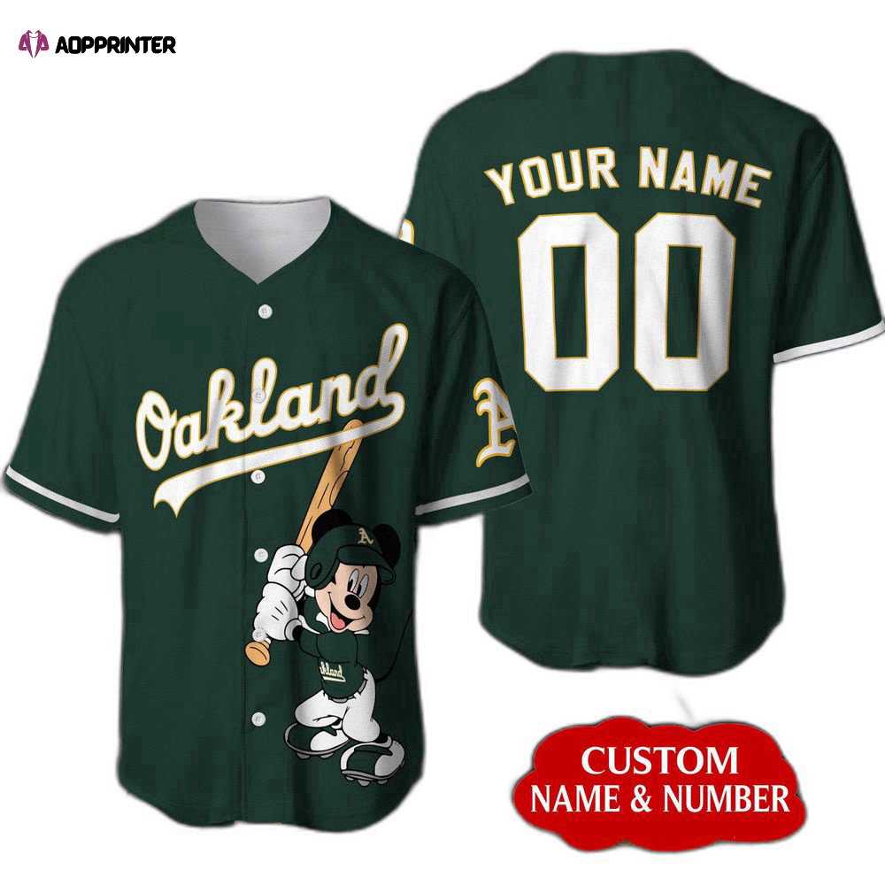 Personalized Oakland Athletics Mickey Mouse Baseball Jersey - Dark Green - Aopprinter