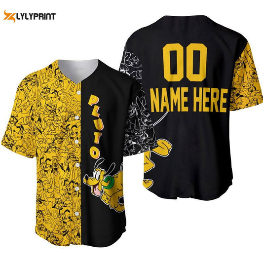 Personalized Pluto Dog Pattern All Over Print Baseball Jersey Yellow - lylyprint.com