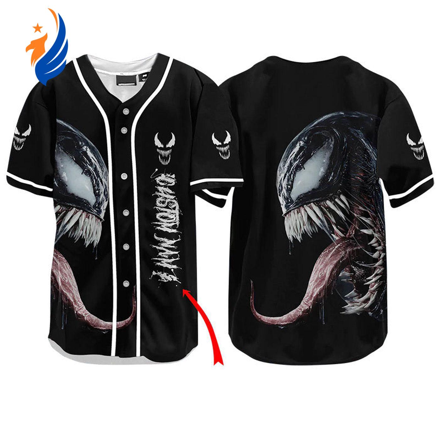 Custom Venom Horror Baseball Jersey - Personalized Design for Die-Hard Fans - Bafud