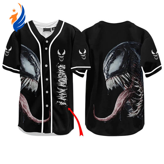 Custom Venom Horror Baseball Jersey - Personalized Design for Die-Hard Fans - Bafud