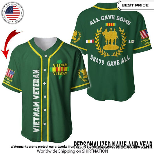 Personalized Vietnam Veteran Baseball Jerseys